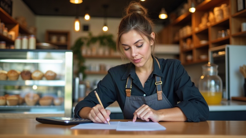 Bakery and cafe owner reviewing paperwork for self-employed home loans Fairfield Sydney